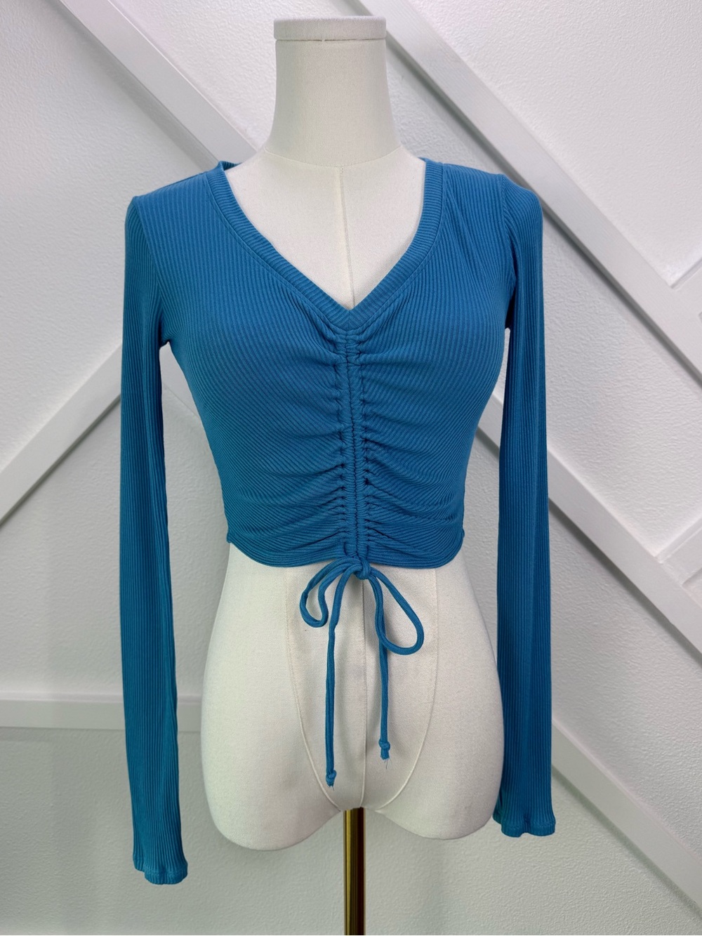 All Yoga Rib Cinched Crop Top In Blue Splash Size XS